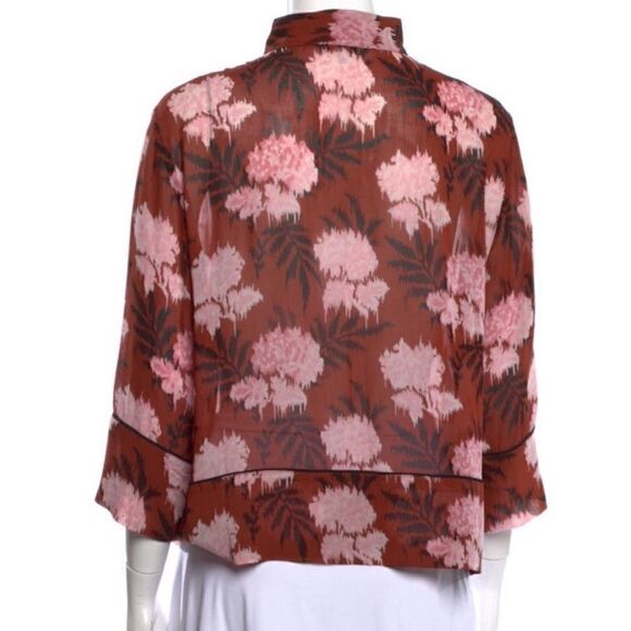 Ganni Floral print 3/4 sleeve with mock neck button closure viscose top- XL - Picture 2 of 5